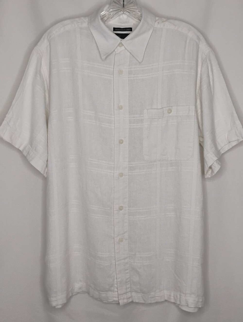 Men's Large Marc Edwards White Linen Blend Collared Shirt Button Front Casual L